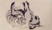 unknow artist Arhat asleep on his tame tiger China oil painting reproduction